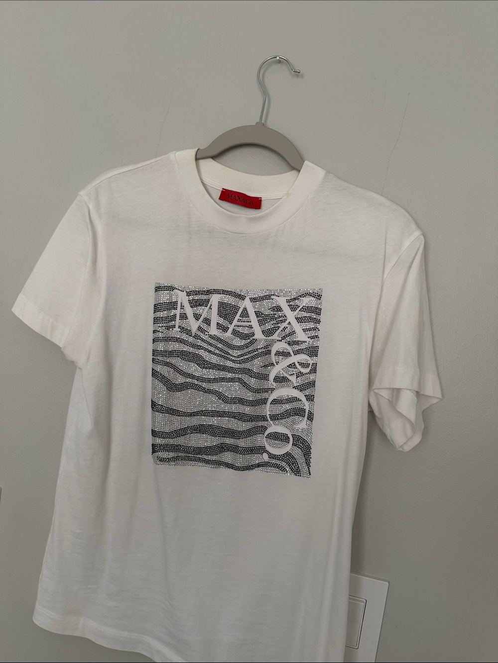 MAX&Co White Cotton Rhinestone Logo T-Shirt